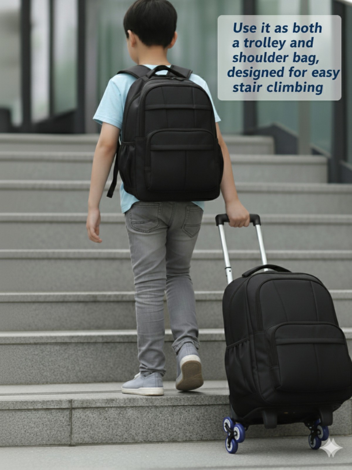Wadan 6-Wheels 16 Inch Rolling School Backpack Kids Luggage Shoulder Backpack