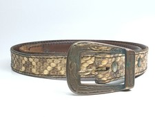 Vintage Genuine Snake Skin Brown 37" Belt With Solid Brass Buckle USA Unbranded