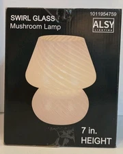 NIB Alsy 7" White Swirl Glass Mushroom Accent Lamp - Cozy & Modern Glow!