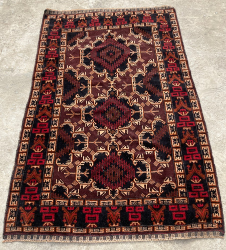Vintage Hand Made Traditional Rug Oriental Wool Multicolor Carpet 203x120 cm