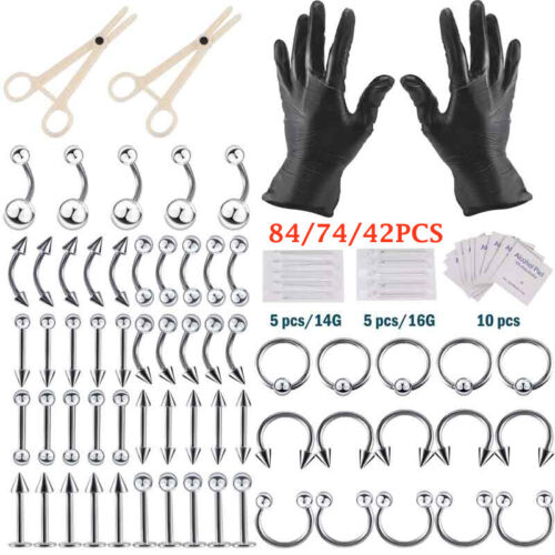 Body Piercing Kit With Needle Pack Nose Septum Belly Button Piercing Tool Kit 84 - Afbeelding 1 van 49