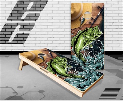 Bass Fishing Wood Hat Cornhole Boards Bean Bag Toss Game