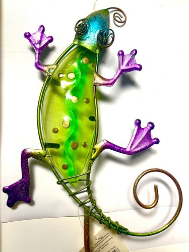 Pieu de jardin Gecko métal et verre par art royal et cadeau 2D 42x8"" sud-ouest - Photo 1 sur 5