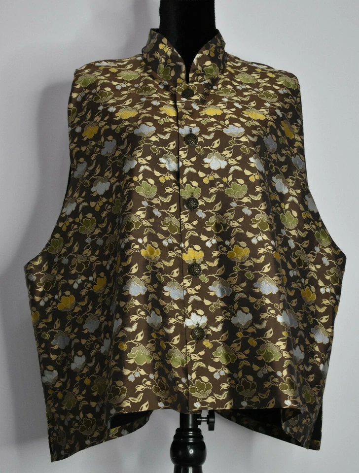 NWT eskandar Sz 1 Vest Floral Top Silk Multicolor Button Front High Neck England - Image 2 of 4