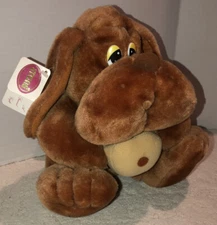 NWT Vintage Etone 1986 Sad Brown Hound Dog Plush Stuffed Animal Toy To/From Tag