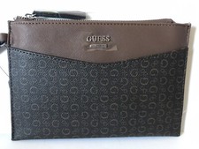 WOMEN'S GUESS DARK BROWN/LIGHT BROWN GLEESON SLG TOP ZIP WRISTLET NWT