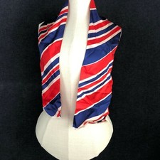 VTG Retro Groovy 100 Silk Scarf 43" Neck FRANCE Red White Blue Long Striped FAB
