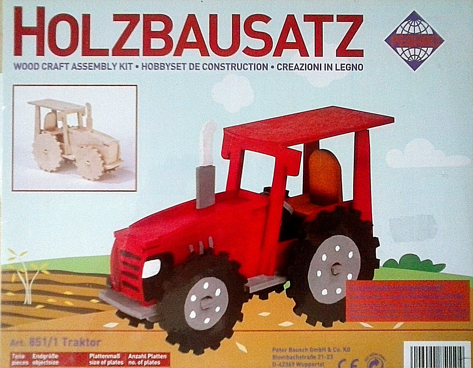 PEBARO HOLZEINSTECKBAUSATZ TRAKTOR TRAKTOR BESTEHEND AUS 2 BRETTERN ART 851/1