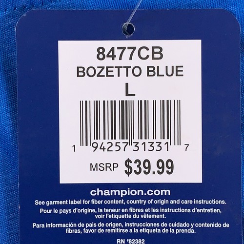 Champion Boys Large Blue Long Sleeve Script Logo Hooded Athletic Tee NWT *Flaw - Picture 3 of 8
