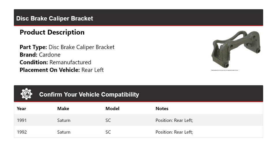 Soporte de pinza de freno de disco trasero izquierdo cardone Saturn SC 1991-1992 Foto 2 de 4