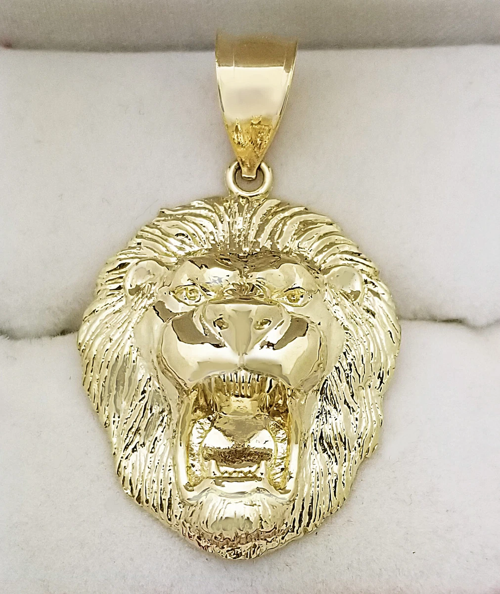 10K Yellow Gold Lion Head Charm Lion Pendant 1.6 inch eBay
