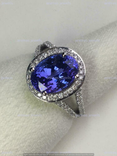 4 CT Oval Cut Simulated Tanzanite Halo Wedding Vintage Ring 925 Sterling Silver - Picture 1 of 10