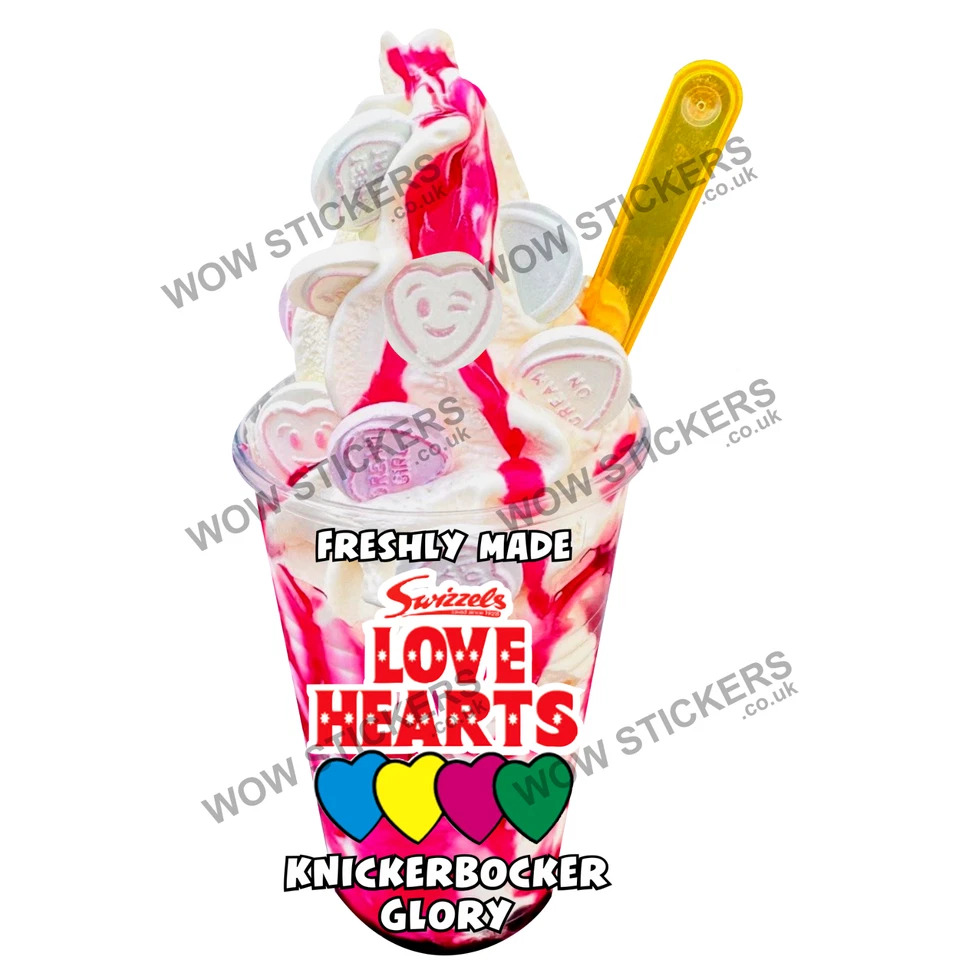 WOW Ice cream van sticker Swizzels Love Hearts knickerbocker glory Trailer decals