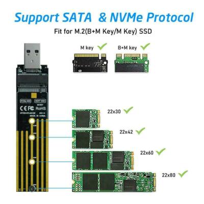 NVMe zu USB Adapter M.2 SSD zu USB 3.1 Typ A Karte M.2 Hard M Key PCI Hot S5