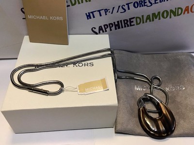 Michael Kors Silver-Tone and Brown Color Block Teardrop Pendant MKJ5777040 NEW  