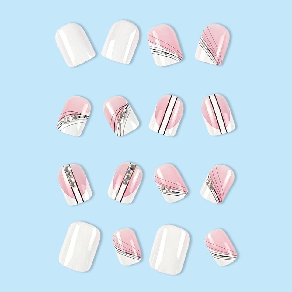 Square Head French Fake Nails Wearable Manicure Press on Nails Nail