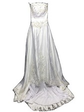 Vintage Floral Lace High Neck Long Sleeve Pearl Train Tiered Wedding Dress Gown