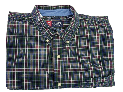 CHAPS Easy Care Shirt Mens Green/Blue Plaid Long Sleeve Button XX-Large - Picture 7 of 7