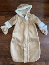 Baby Gap 3-6 Tan Shearling Neutral CONVERTIBLE BUNDLER & MITTENS Winter Suit NWT