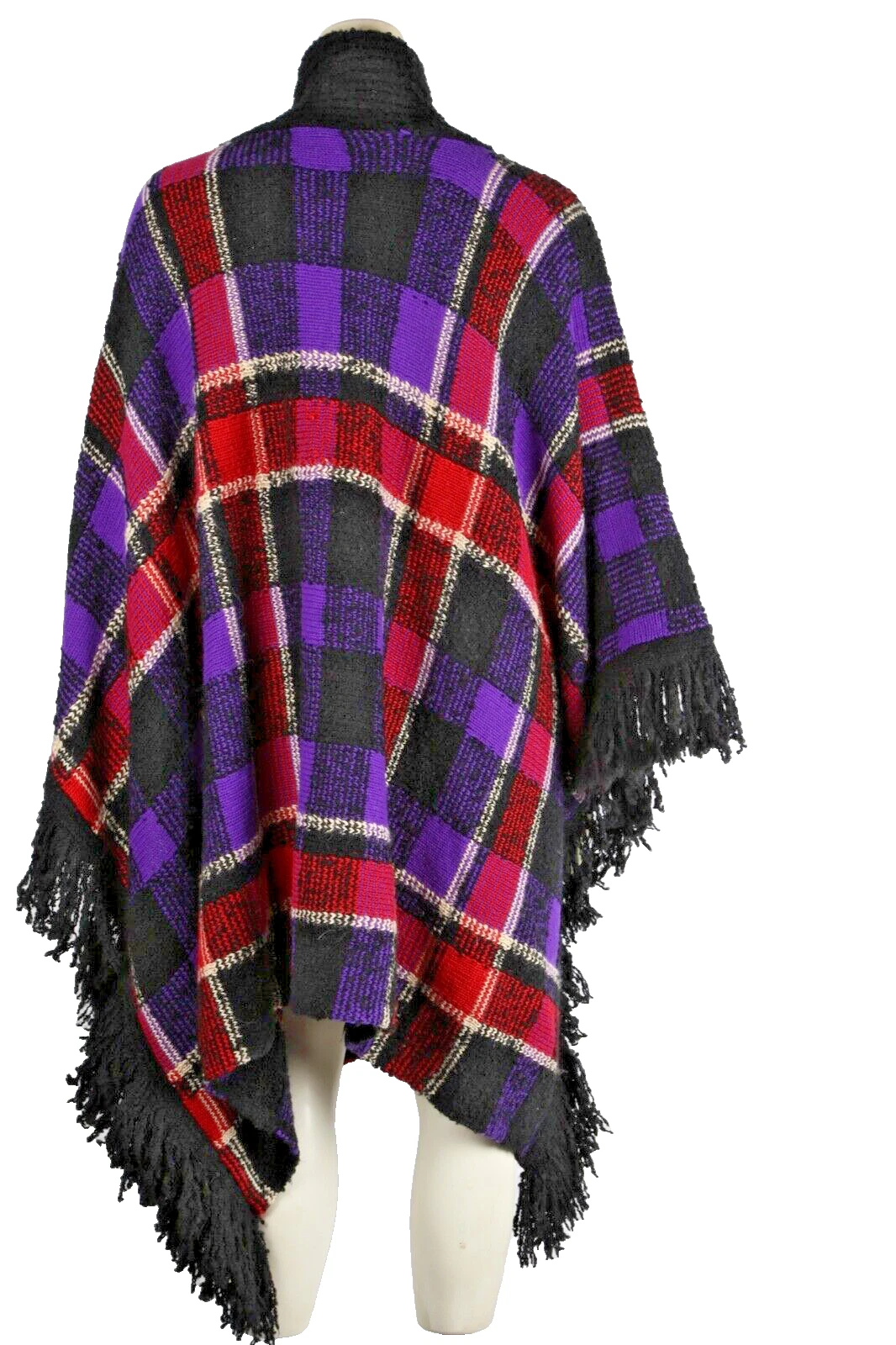 Ralph Lauren Multicolor Wool Blend Plaid Fringe Trim Cottagecore Poncho OS