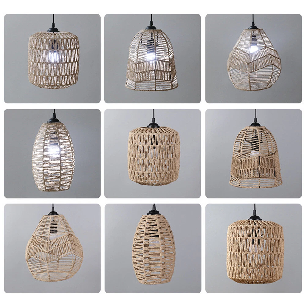 Vintage Rattan Hemp Rope Ceiling Woven Light Shade Globe Pendant