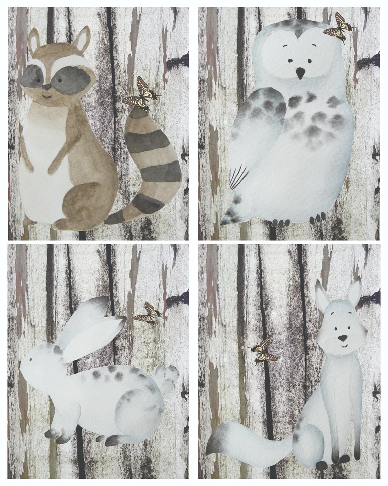 "Arte infantil, arte infantil en el bosque, 4 impresiones, impresiones de vivero gris y blanco de 8 x 10""" Foto 3 de 3