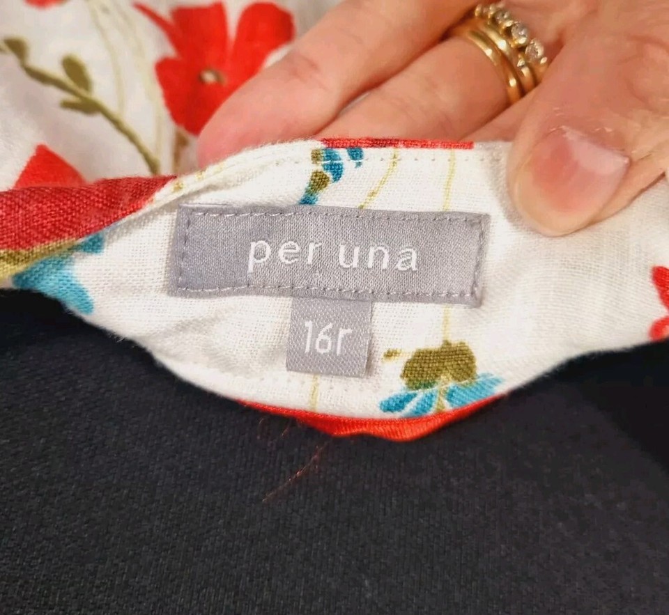 Per Una white and red linen dress size 16 belted button up shirt