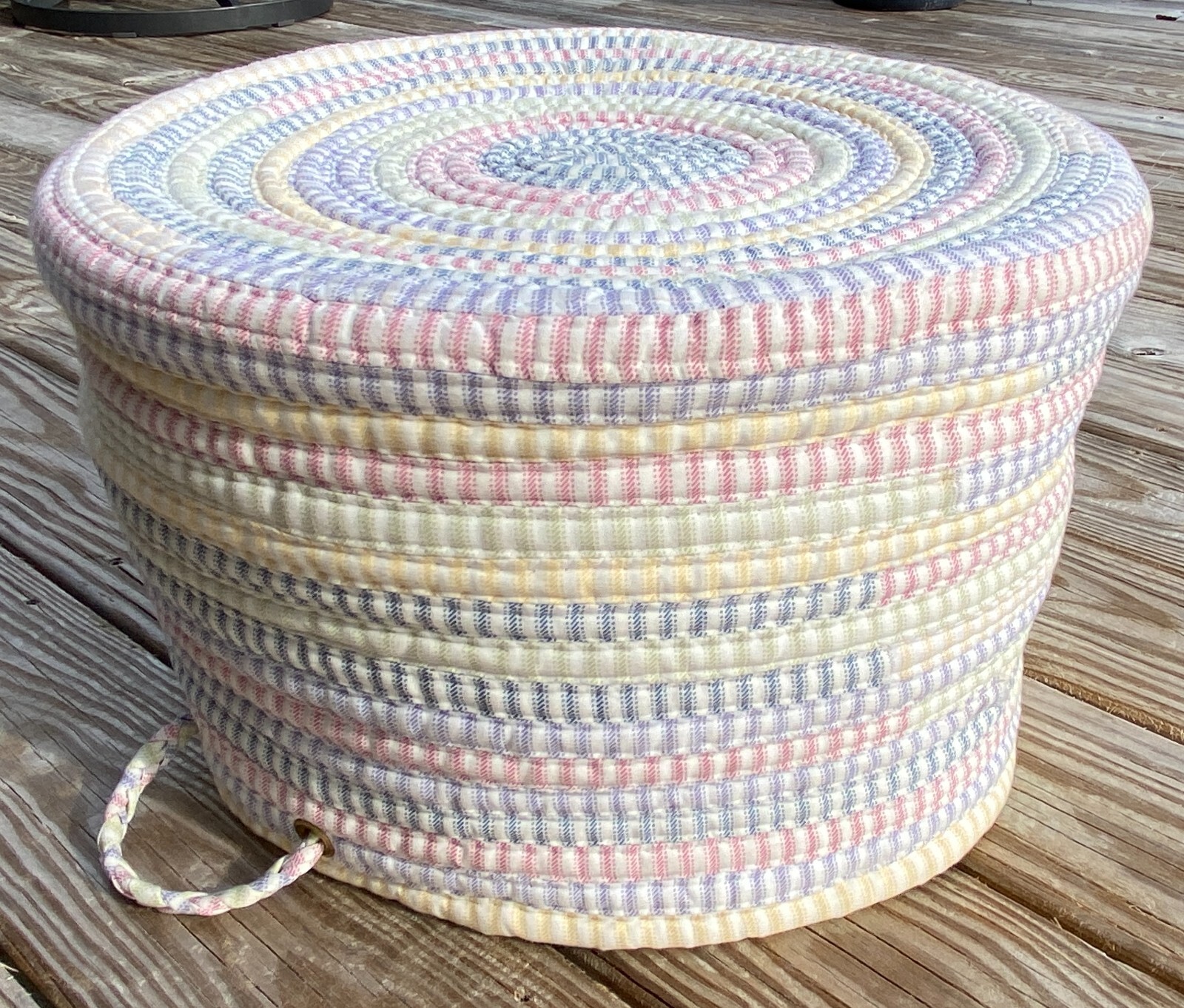 Fabric Storage Basket-Braided Ticking Stripe-pink/blue/grn/yel/purple-18" x 12"