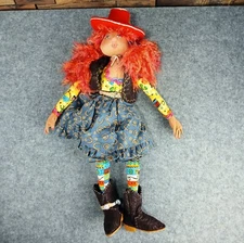 Chrismukkah Charlotte OOAK Art Handmade Cloth Art Doll Folk Art Cowgirl 17"