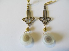 VINTAGE ART DECO GEMSTONE DROP-GOLD PENDANT STEM GOLD PLATED PIERCED EARRINGS 