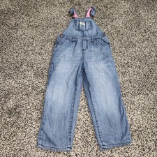 Oshkosh B  gosh Denim Bib Overalls Pink Fleece Lined Winter Little Girl 4T Vtg 90