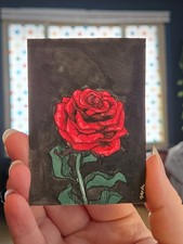 ACEO Original Artist Trading Card Honeysuckle Originals Red Rose