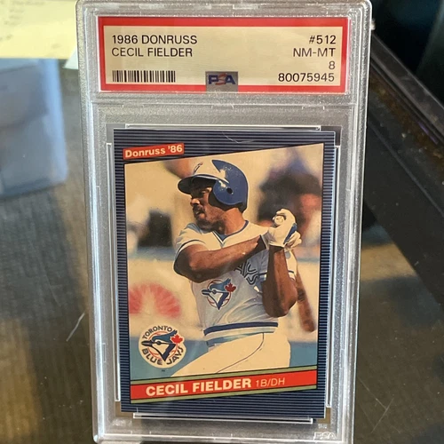 1986 DONRUSS CECIL FIELDER #512 ROOKIE RC TORONTO BLUE JAYS PSA 8 NM-MT