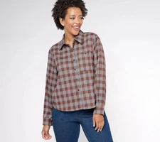 Attitudes by Renee Size 1X Cozy Plaid Shirt Jacket DESERT A616821