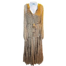 New ALESSIA ZAMATTIO Favignana Silk Cheetah Tiered Maxi Dress Sz 42 / US 6
