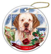 Clumber Spaniel Porcelain Hanging Ornament Pet Gift 'Santa I Can Explain '