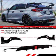 For 2022-26 Civic FL1 FL2 Hatchback V2 LED Rear Diffuser + MU Style Corner Apron