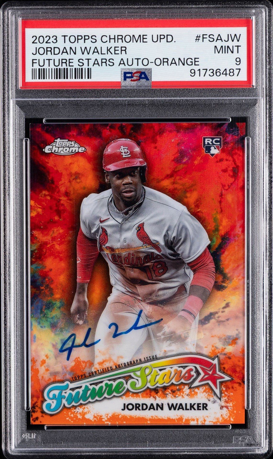 2023 Topps Chrome Future Stars Auto Jordan Walker Orange Refractor 25/25 PSA 9 view 1
