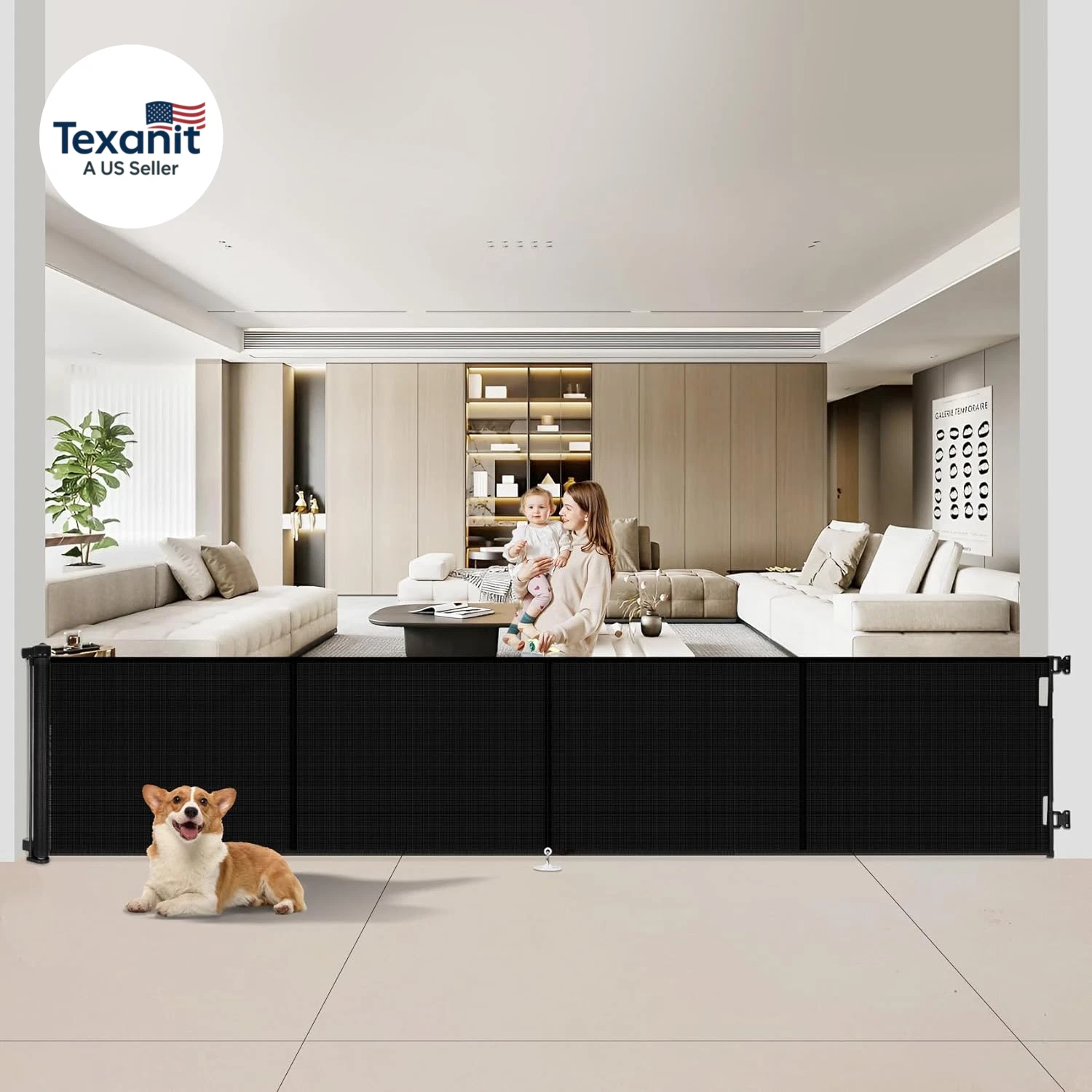 200 Inch Retractable Baby Gates 37 Inch Tall, Retractable Gate with Reinforced S
