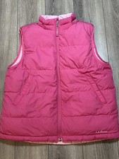 LL Bean Down Puffer Vest Girls Kids XL 18 Pink Goose Down Reversible