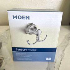 NEW Moen Y2603BN Banbury Wall-Mounted Double Towel / Robe Hook Brushed Nickel