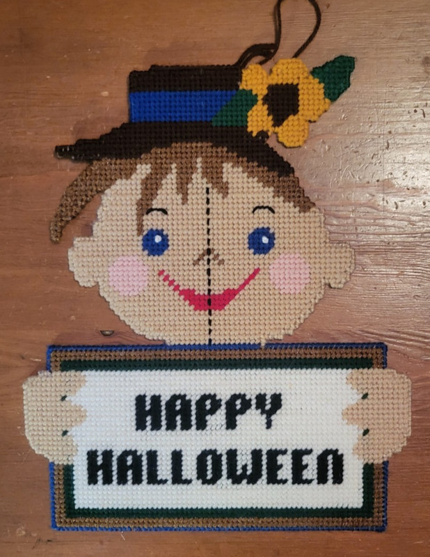 Plastic Canvas HALLOWEEN Completed Needlework ~ Clown Happy Halloween 14" x 12"