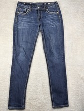 Miss Me Jeans Womens Sz 29 Blue Mid Rise Easy Skinny Embellished y2k Bling