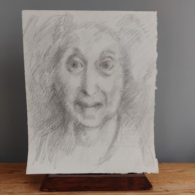 Vintage Bleistift Portrait Skizze Zeichnung FK Owen Figur Gesicht Kopf direkter Blick