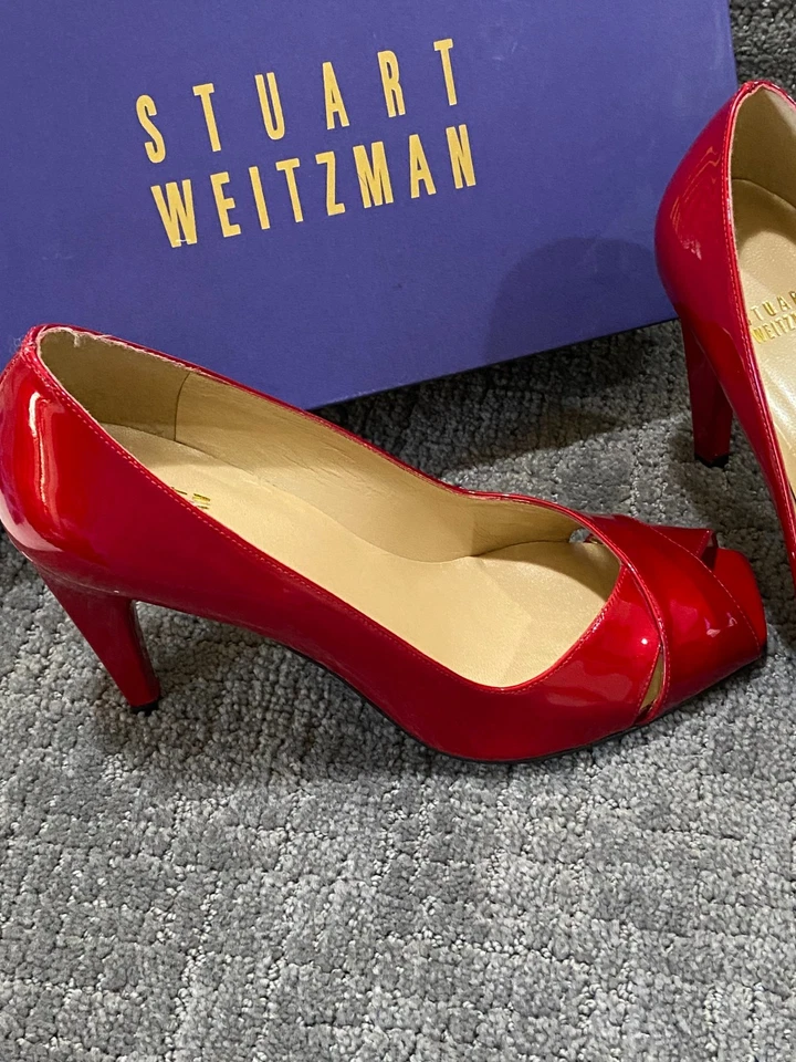 Stunning Stuart Weitzman Womens Red Patent Leather Pumps 8M Luxury~CLASSY - Image 2 of 4