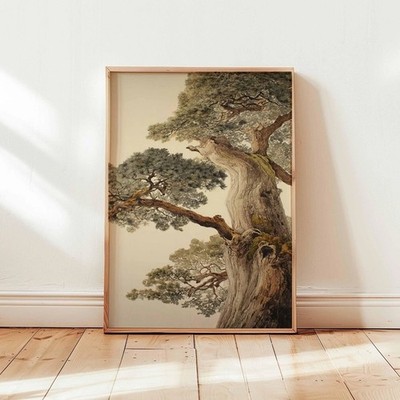 Vintage Japanese Pine Tree Botanical Art Wall Poster