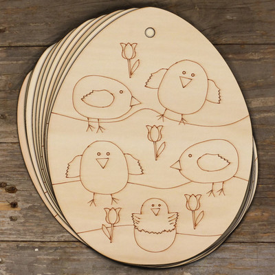 10x Osterei aus Holz mit Küken und Blumen Bastelform 3 mm lagig Osterform
