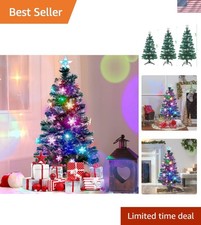 Festive 4ft Pre-Lit Christmas Tree with RGB Optical Fiber Lights Snowflakes