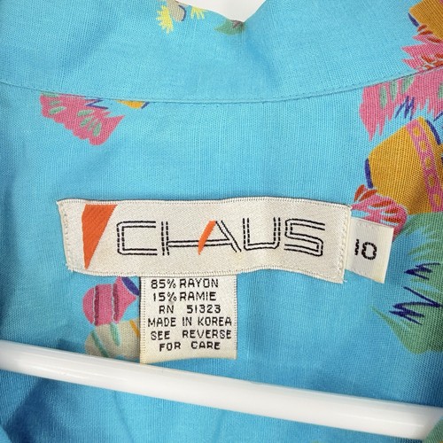 VTG Chaus SS Blue Button Blouse Long Skirt Set Pots Cactus Print Hawaiian Beach - Picture 4 of 16