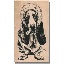 Wood Rubber Stamp, Fun Basset Hound Dog Stamp Animal Pet Pup Paws Face Eyes Hat